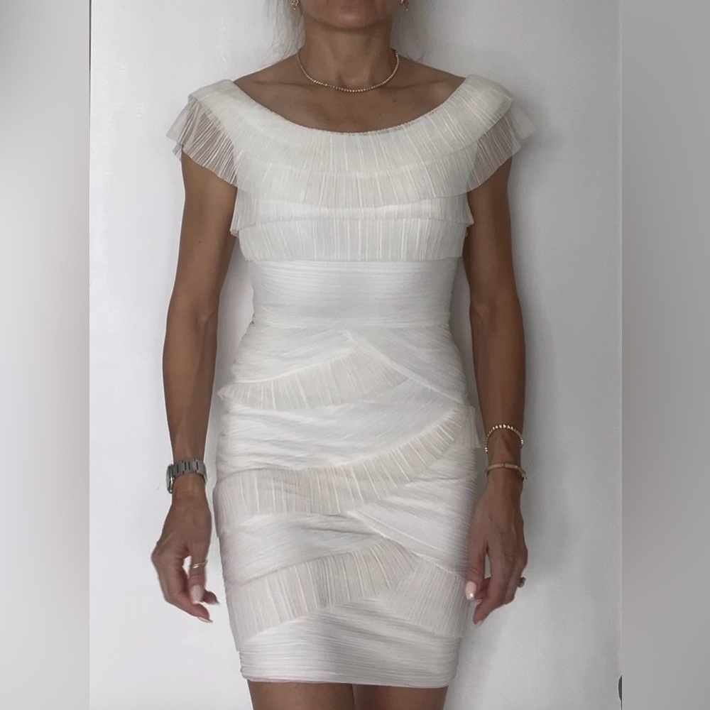 BCBG MaxAzria  White Off-Shoulder Dress